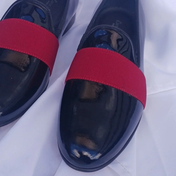 New men\'s black patent leather Luca Di Napoli dress shoes with red cloth stripe main image 5